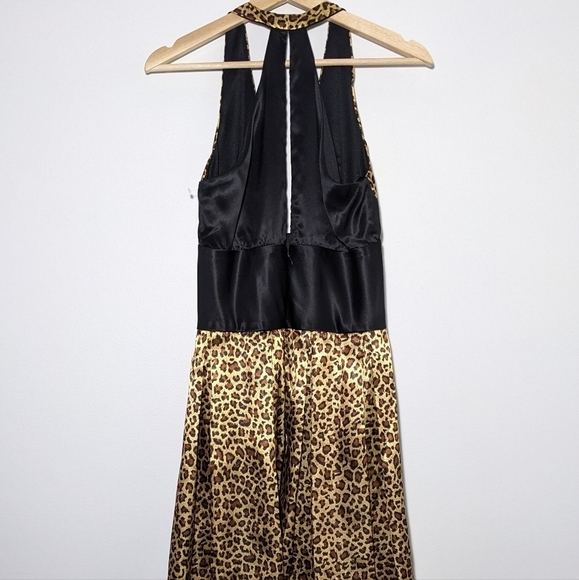 Jovani Silk Mini Dress Cocktail Cheetah Animal Print Black Y2K Vintage Size 6 - Picture 3 of 14